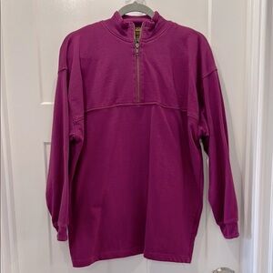 Eddie Bauer Purple Sweater with Zip Up High Collar and Cozy Fit Size Large